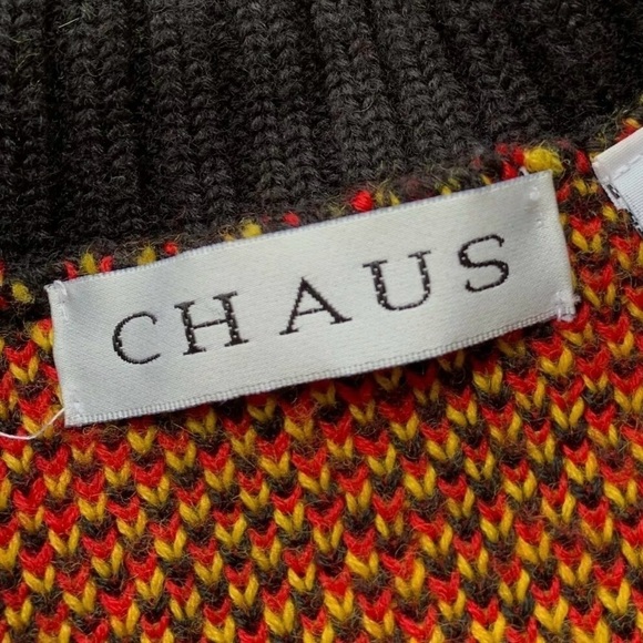 Chaus Merino Wool Blend Knit Plaid Sweater Jacket Black Red Yellow Size Large - Picture 4 of 6